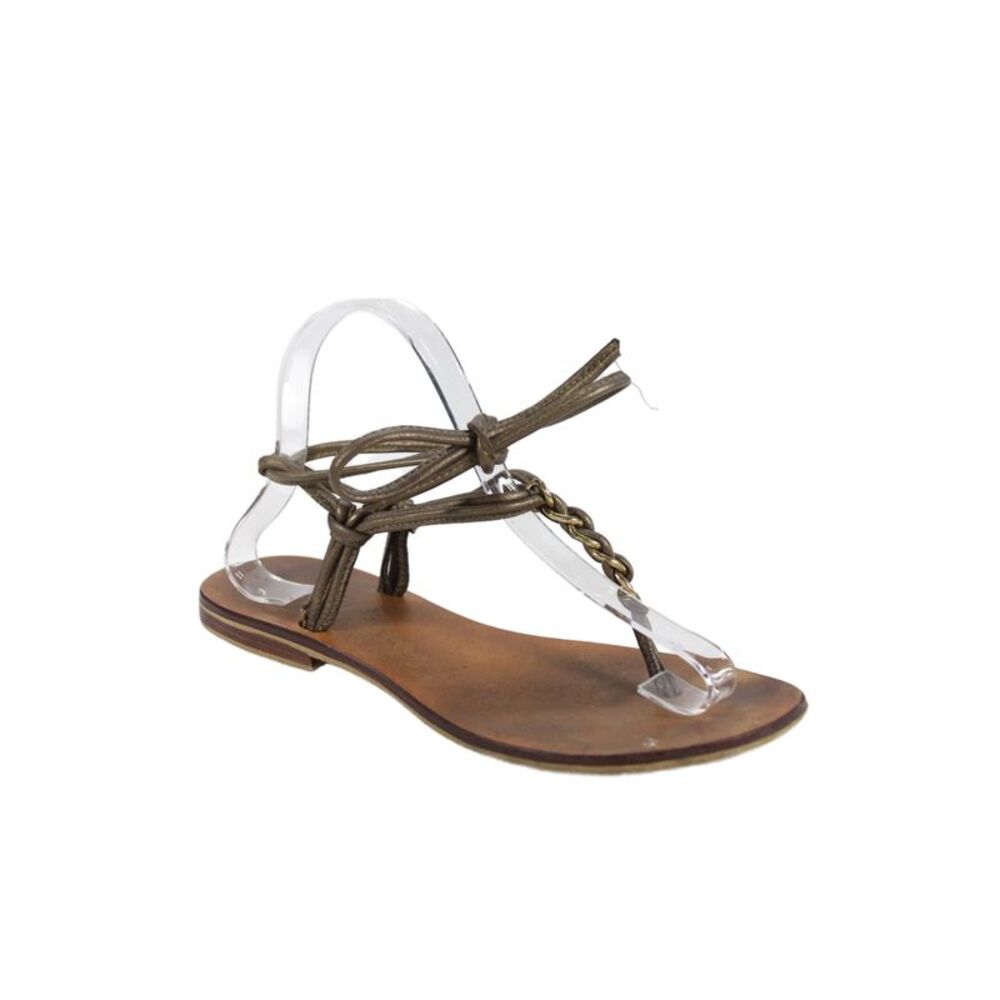 Cocobelle Womens Chain Embellished Flat Thong Sandals Shoes Brown Size 8